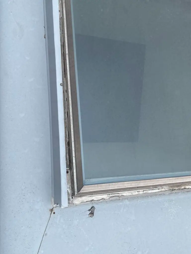 Closer look of skylight on metal roof in Dallas, Texas